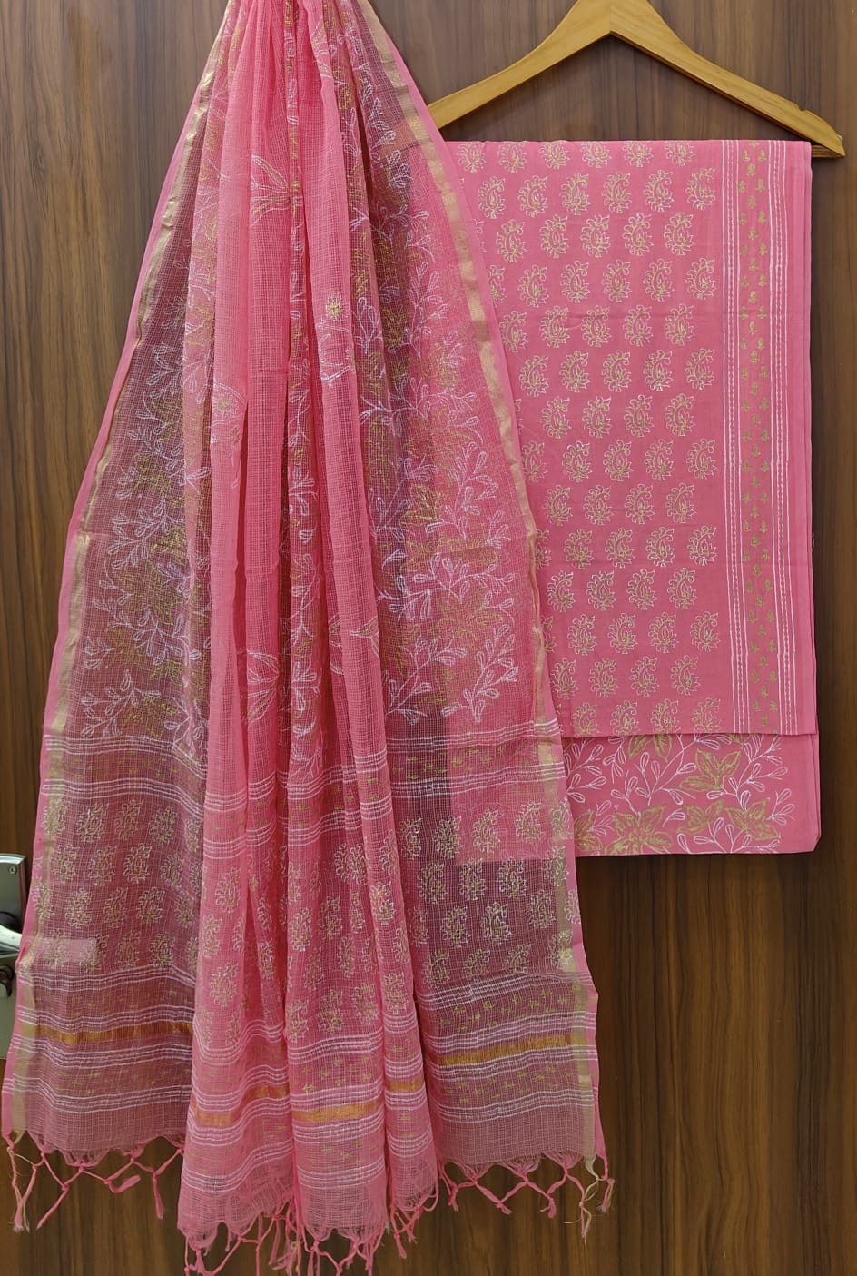Hand Block Printed Pure Cotton Suits With Pure Kota Cotton Duptta