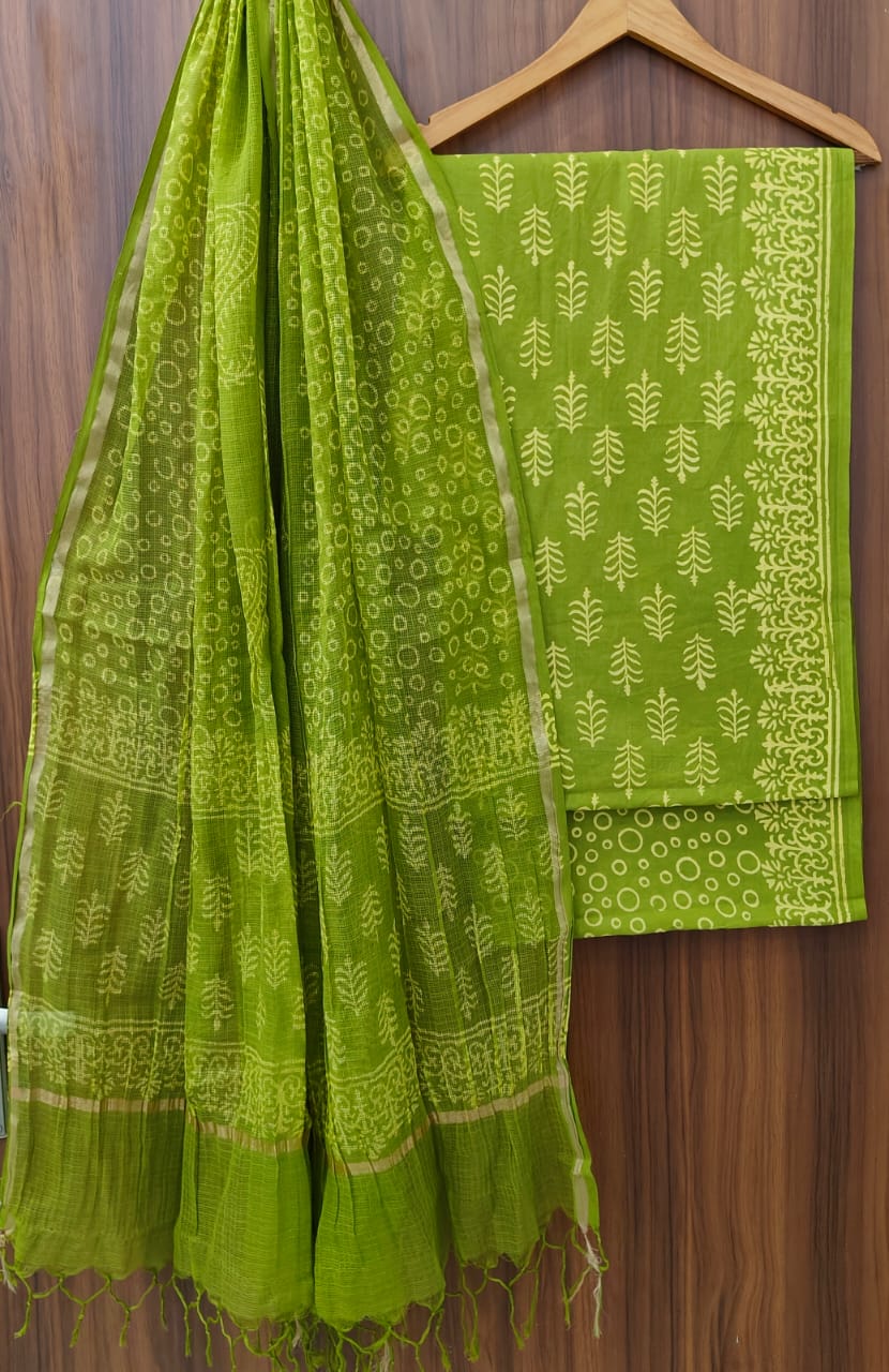 Hand Block Printed Pure Cotton Suits With Pure Kota Cotton Duptta