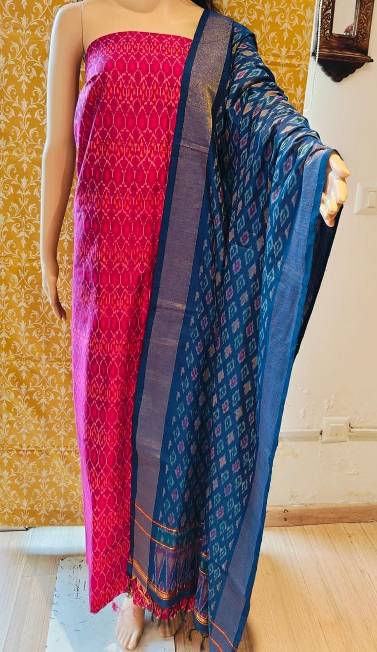 Pochampally Double Ikkt Cotton Suits