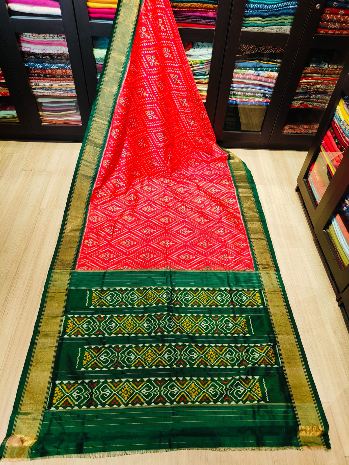 Pochampally Double Ikkat Mulberry Silk Sarees With Running Blouse