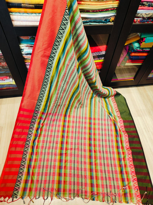 Pure Dhaniya Khali Cotton Sarees With Running Blouse