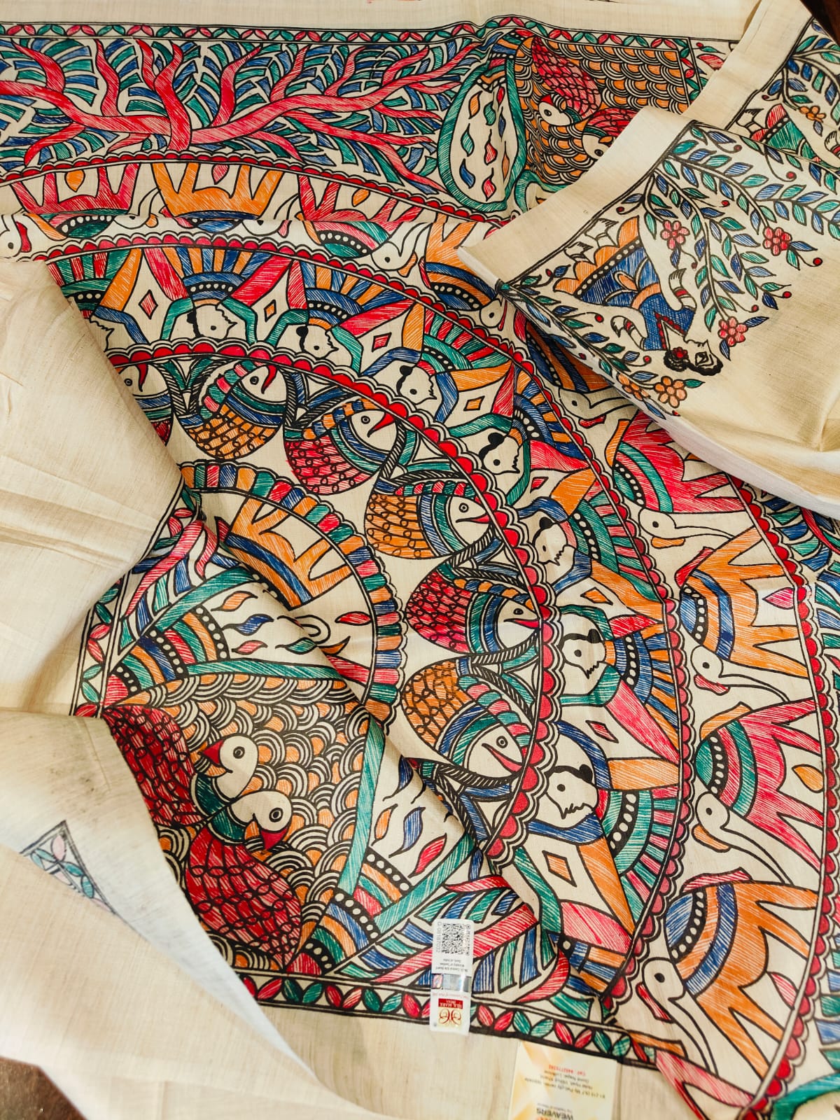 Maheshwari Silk Saree With Contrast Blouse