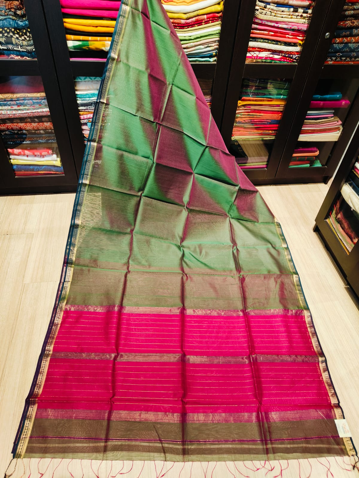Maheshwari Silk Saree With Contrast Blouse