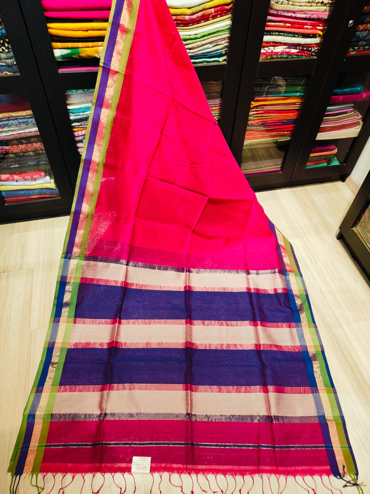 Maheshwari Silk Saree With Contrast Blouse