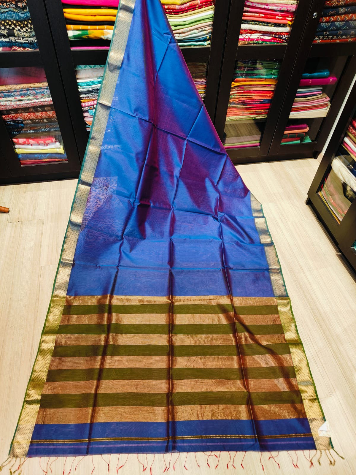 Maheshwari Silk Saree With Contrast Blouse