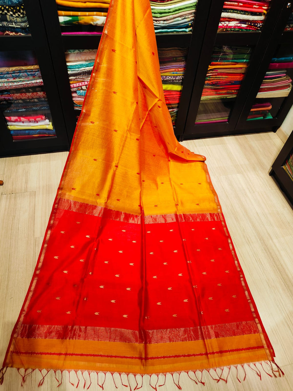 Maheshwari Silk Saree With Contrast Blouse