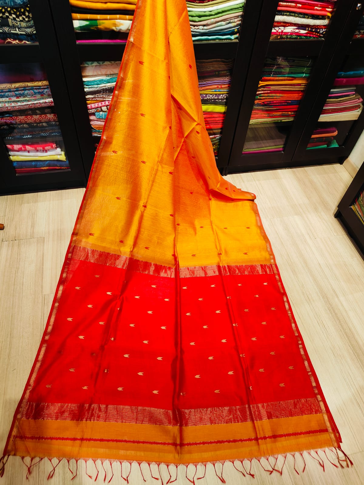 Maheshwari Silk Saree With Contrast Blouse