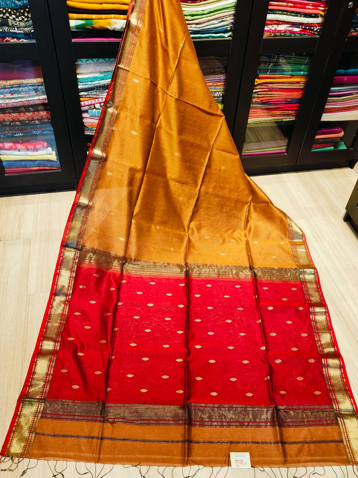 Maheshwari Silk Saree With Contrast Blouse