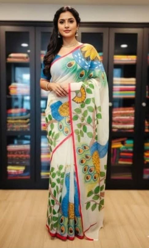 Kota Hand Painted Saree With Running Blouse