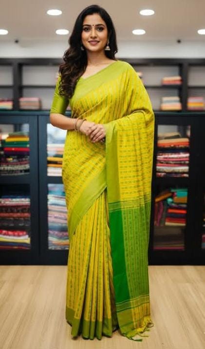 Pure Dhaniya Khali Cotton Sarees With Running Blouse