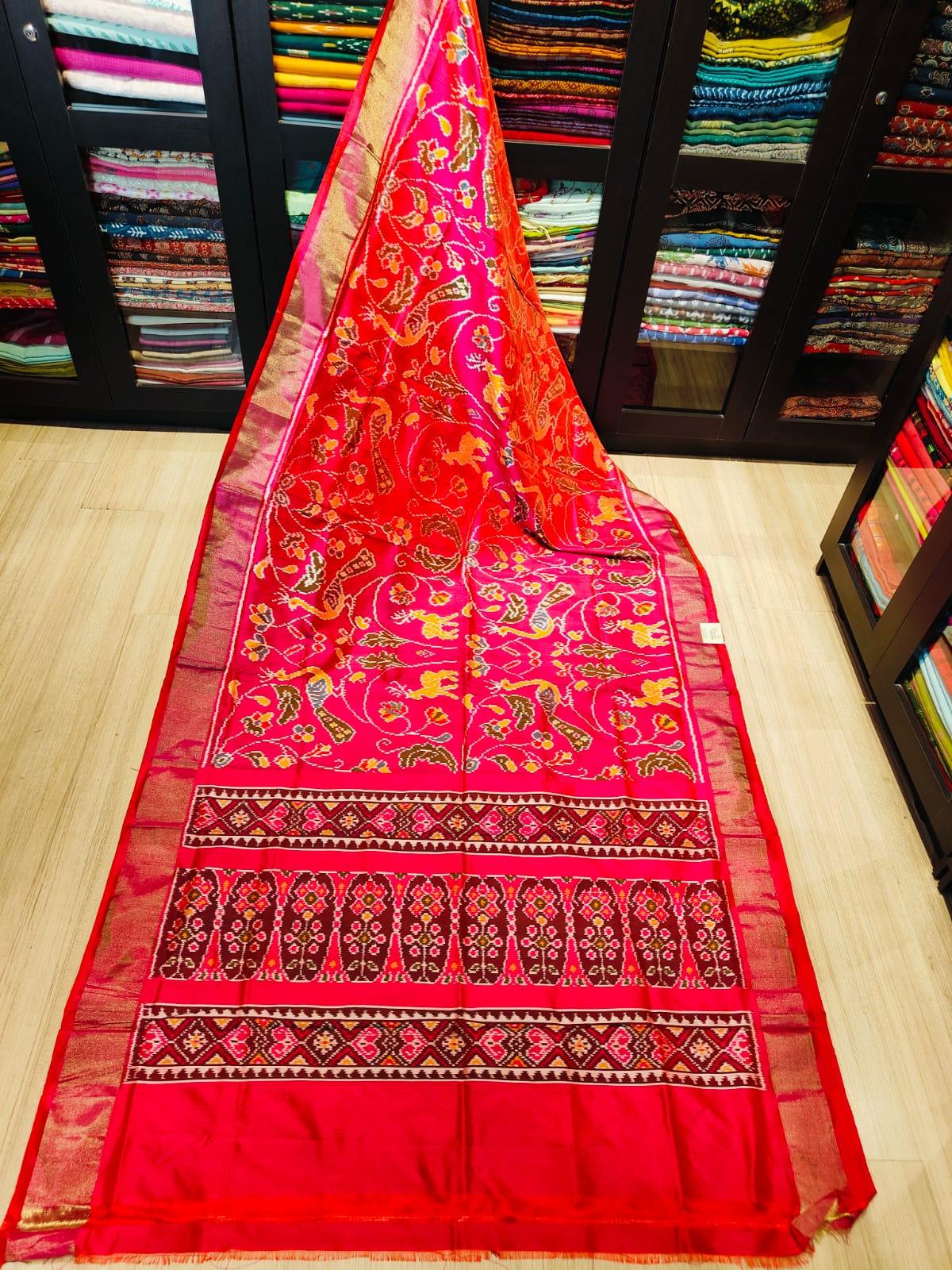 Pochampally Double Ikkat Mulberry Silk Sarees With Running Blouse
