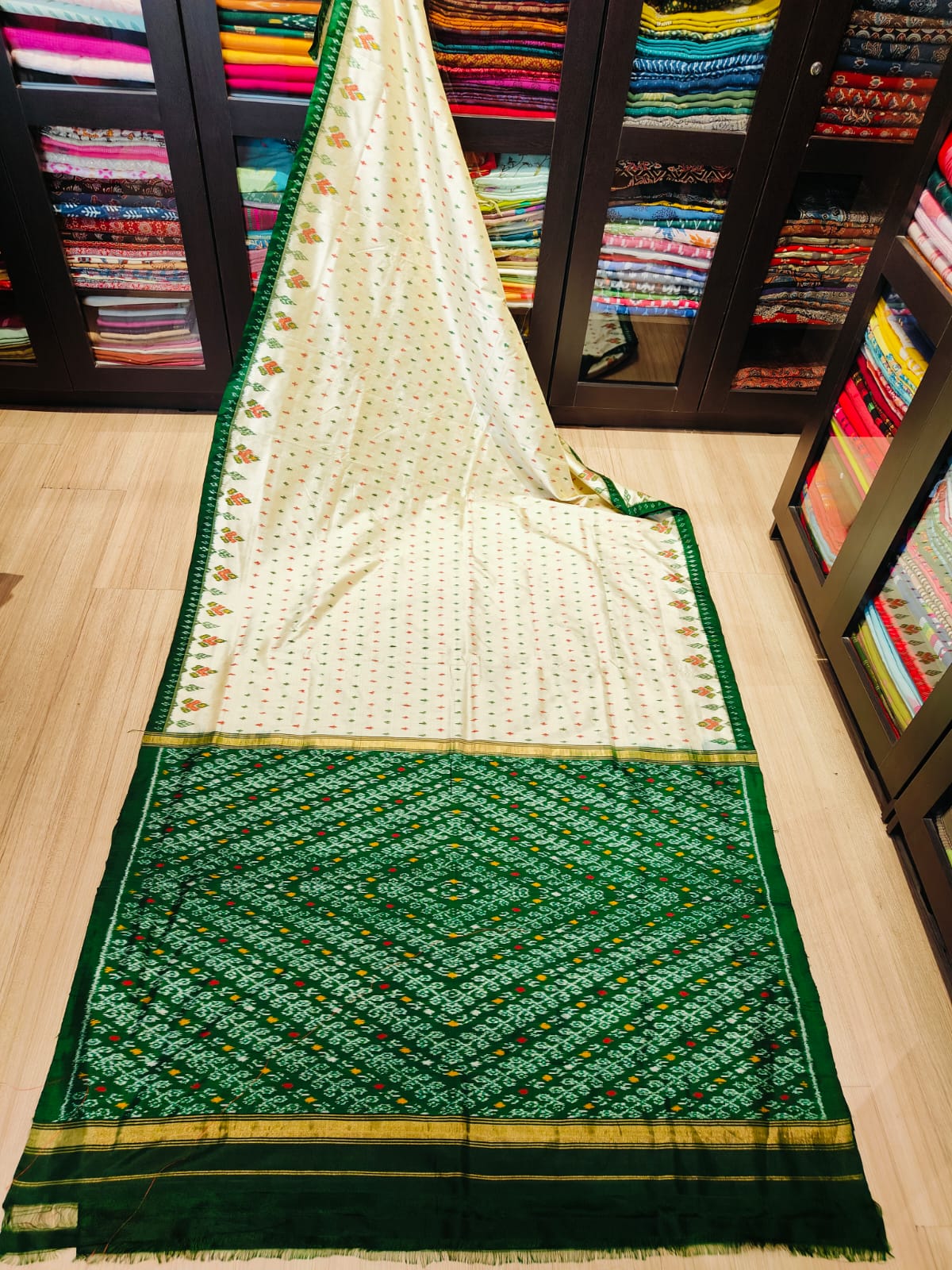 Pochampally Double Ikkat Mulberry Silk Sarees With Running Blouse