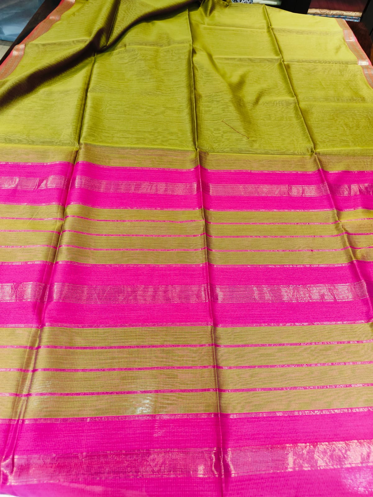 Maheshwari Silk Saree With Contrast Blouse