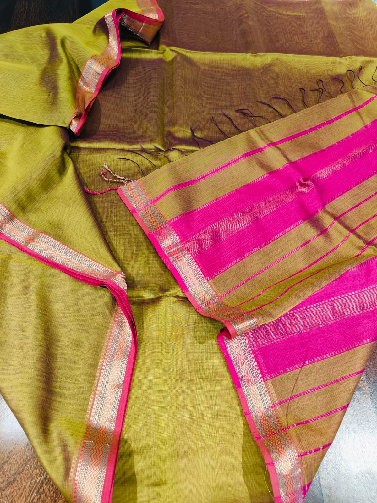 Maheshwari Silk Saree With Contrast Blouse