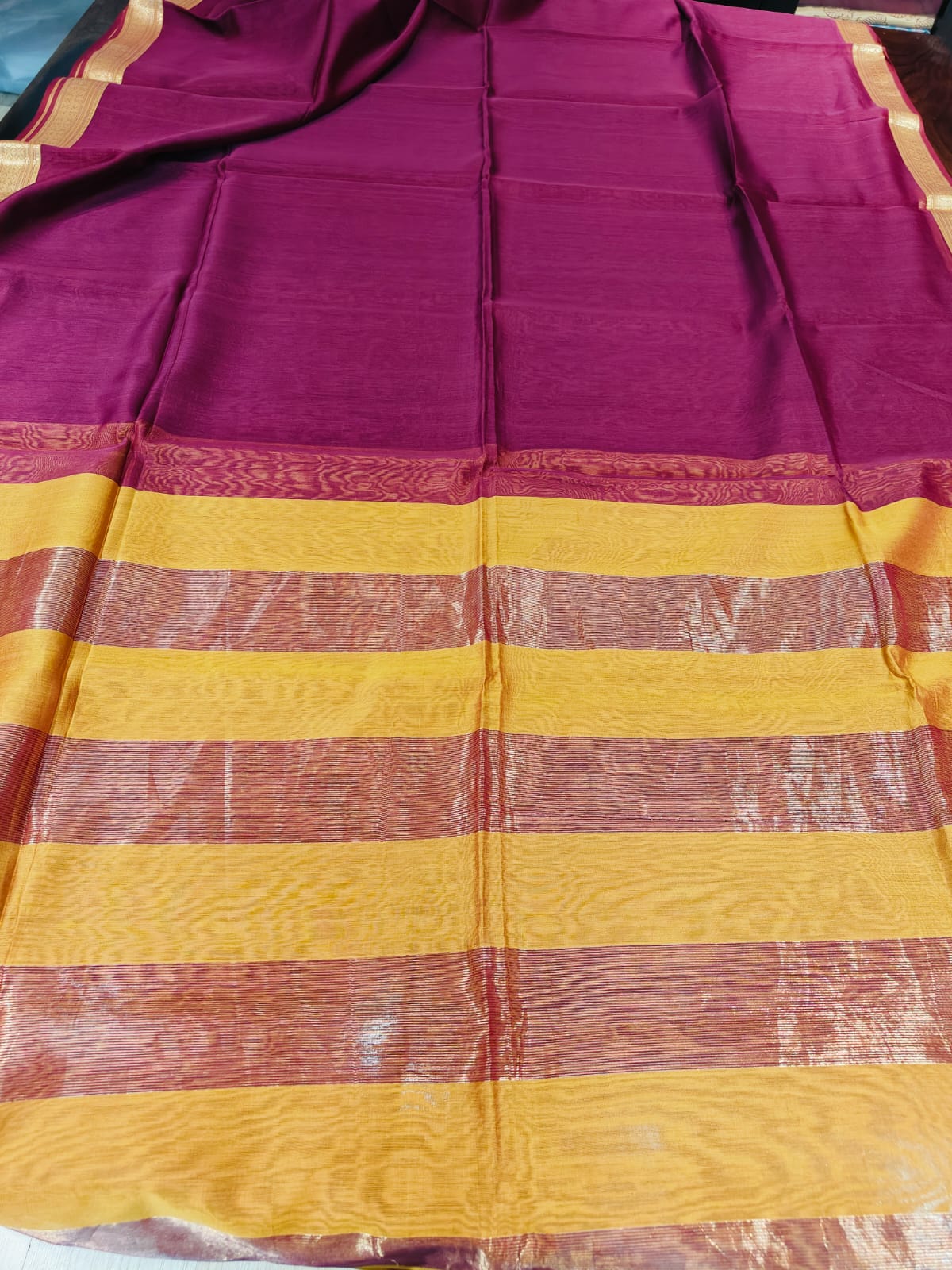 Maheshwari Silk Saree With Contrast Blouse