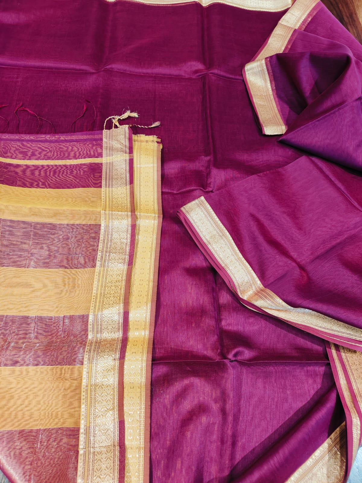 Maheshwari Silk Saree With Contrast Blouse