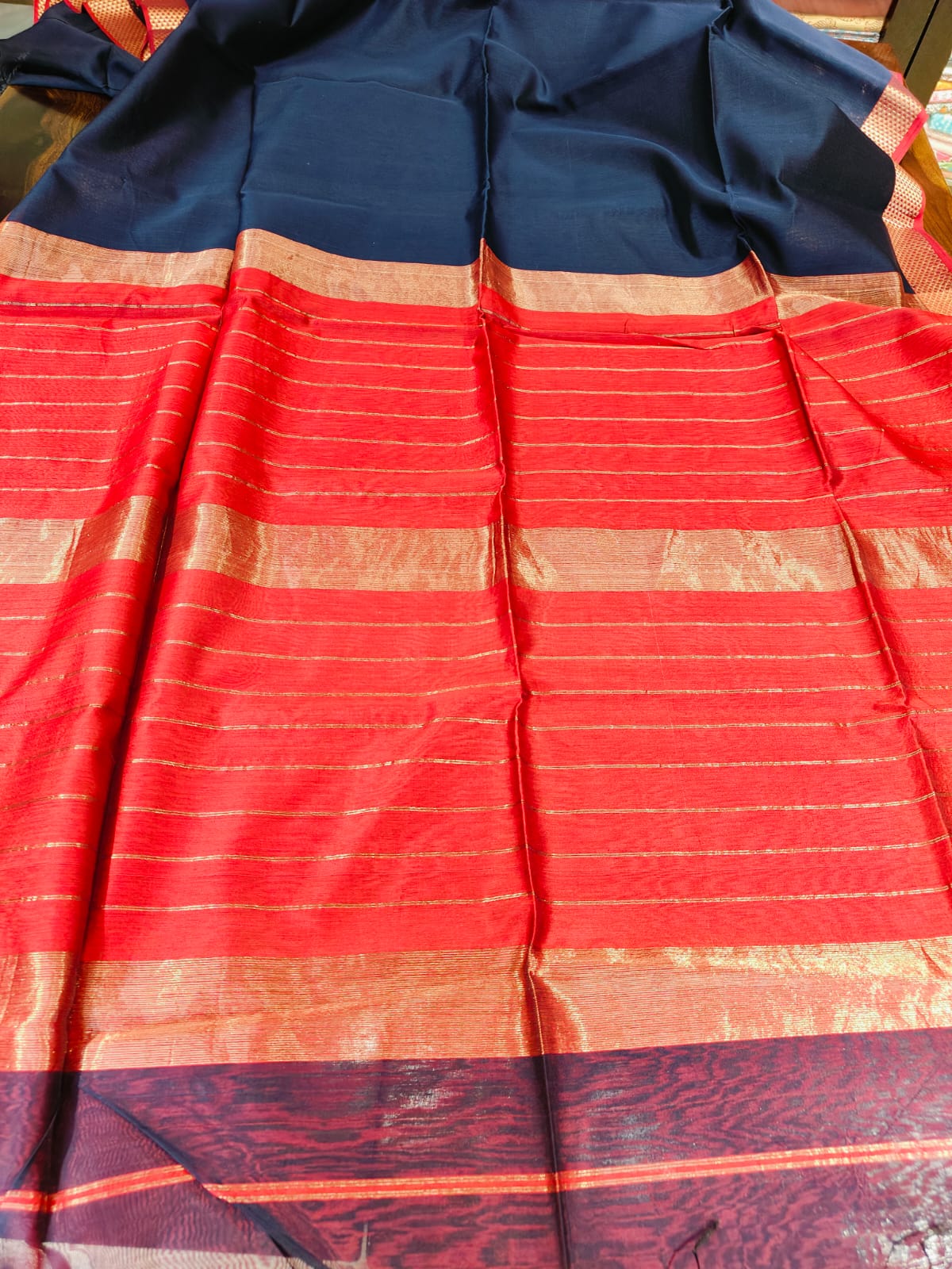 Maheshwari Silk Saree With Contrast Blouse