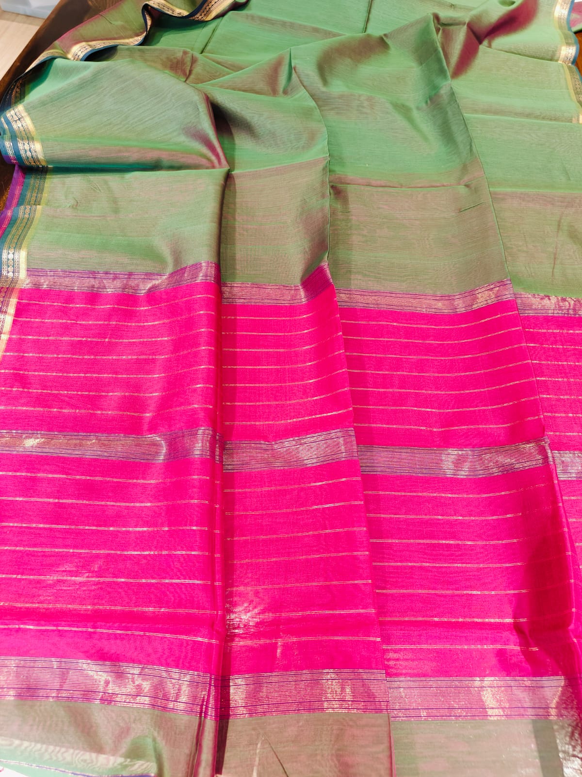 Maheshwari Silk Saree With Contrast Blouse