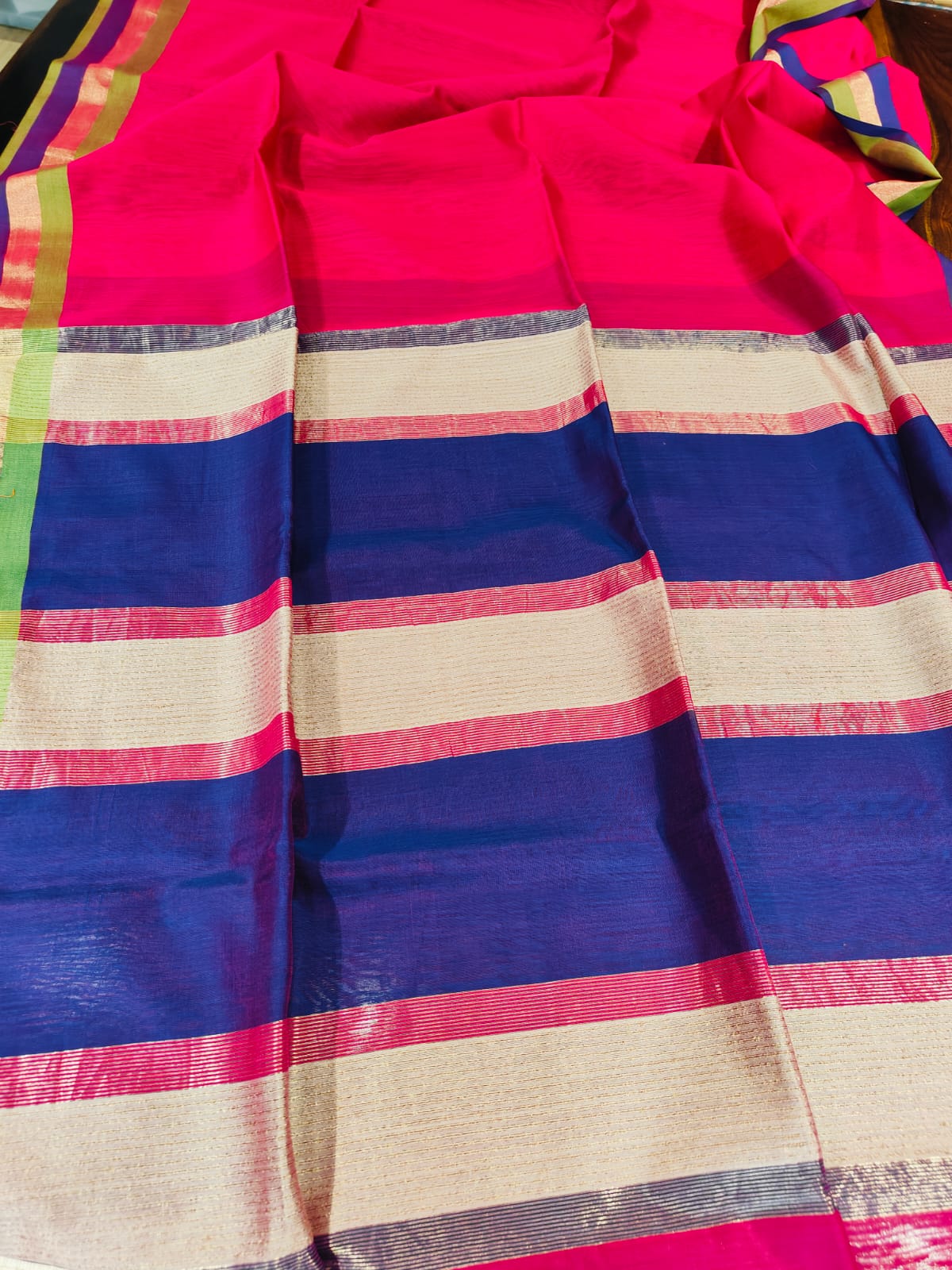 Maheshwari Silk Saree With Contrast Blouse