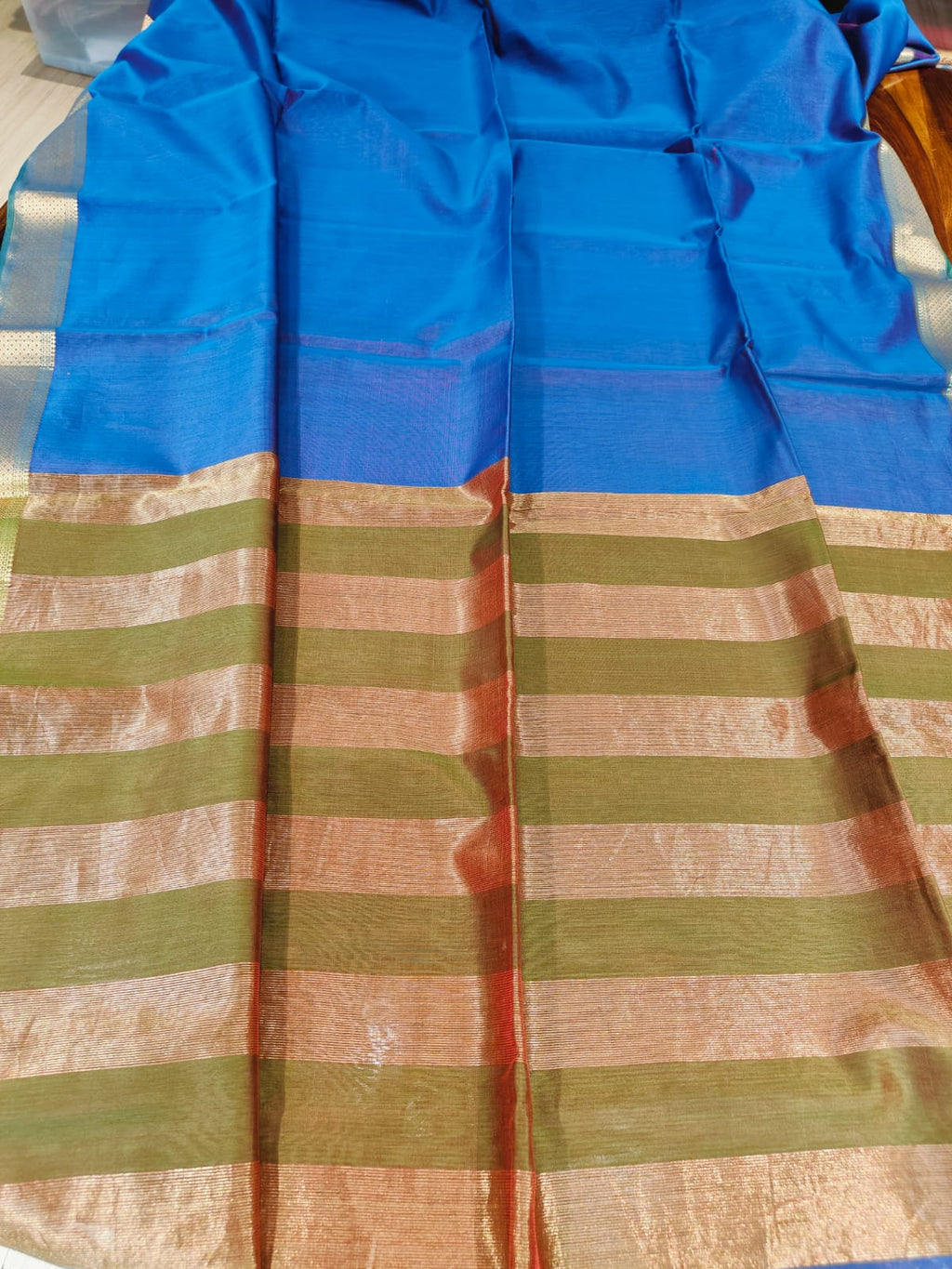 Maheshwari Silk Saree With Contrast Blouse