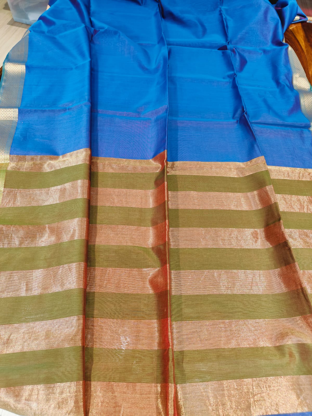 Maheshwari Silk Saree With Contrast Blouse