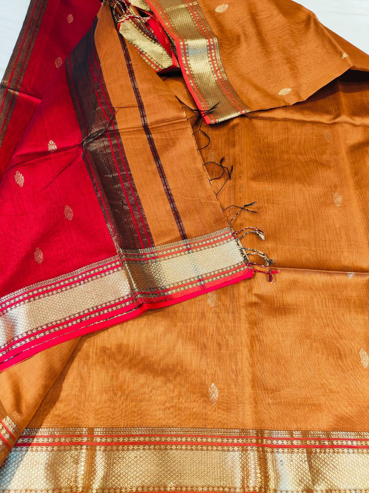 Maheshwari Silk Saree With Contrast Blouse